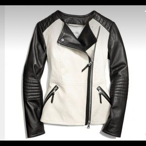 Coach Colorblock Collarless Leather Jacket